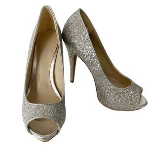 Aldo Shoes Peeptoe Heels Pumps Women Size 9 Silver Glitter